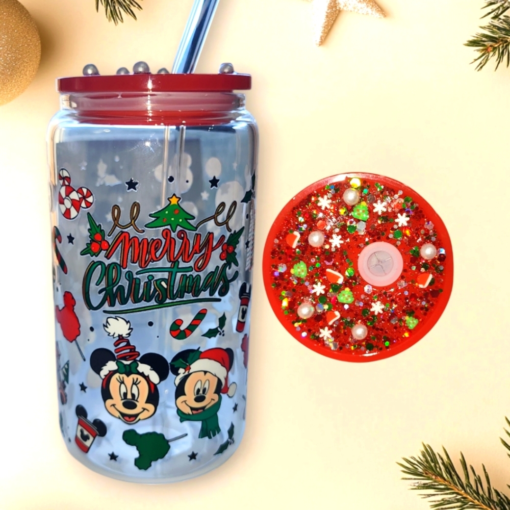 *NEW* Christmas Glass cup with decorated lid